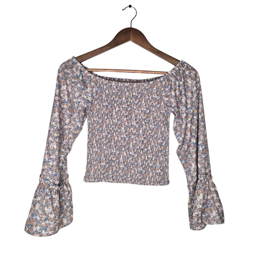 Willow and Root Print Floral Sweetheart Cropped Top